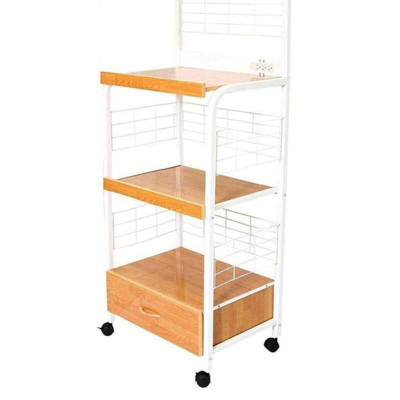 59.5" Tall 3-Tier Microwave Kitchen Cart With Drawer And Outlet(no include stool)