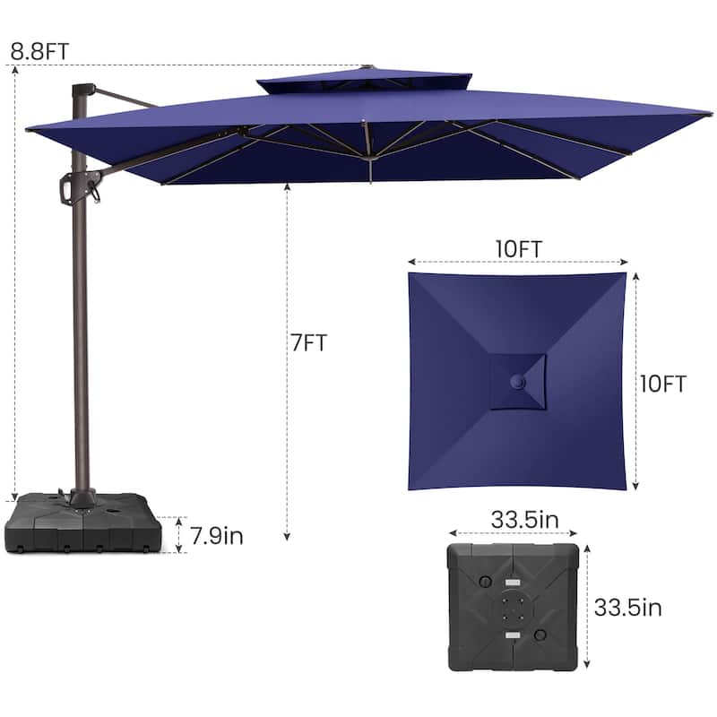 Outdoor 10FT Square Adjustable Offset Cantilever Patio Umbrella with Base