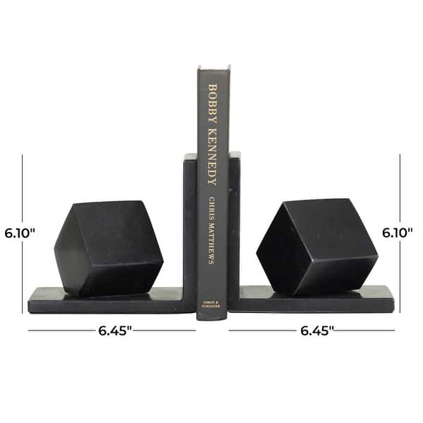 dimension image slide 1 of 3, White, black or Green CosmoLiving by Cosmopolitan Black Marble Orb Bookends (Set of 2)