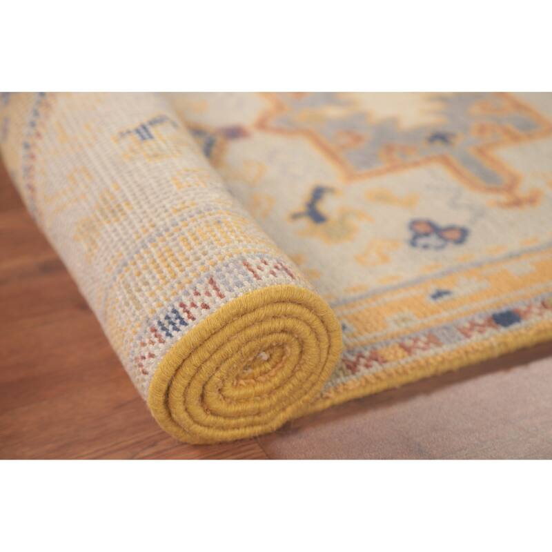 Geometric Kazak Runner Rug Hand-Knotted Beige Wool Carpet - 2'5"x 8'0"