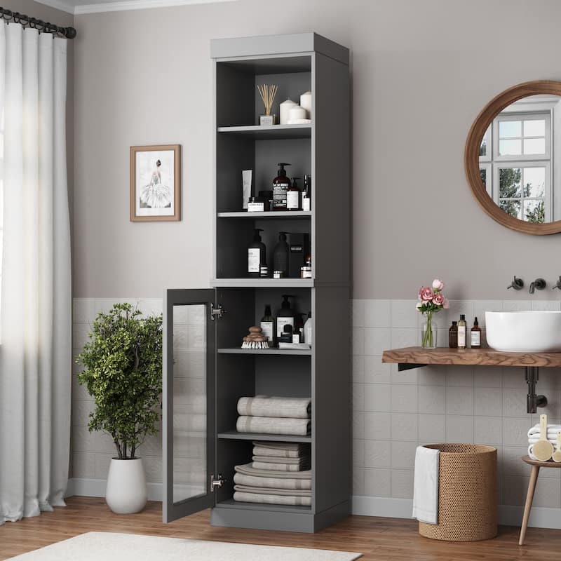 Palace Imports 100% Solid Wood 16.5" Bathroom Storage Cabinet with Clear Glass Doors and Adjustable Shelves