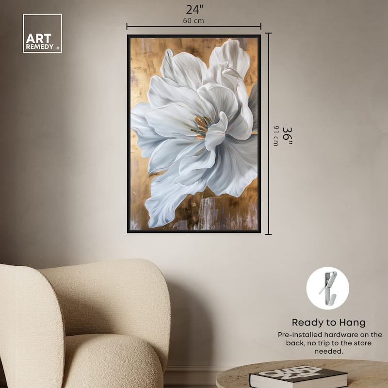 Art Remedy Bloom White Petals Framed Floral Fine 1 Piece Canvas Wall Art