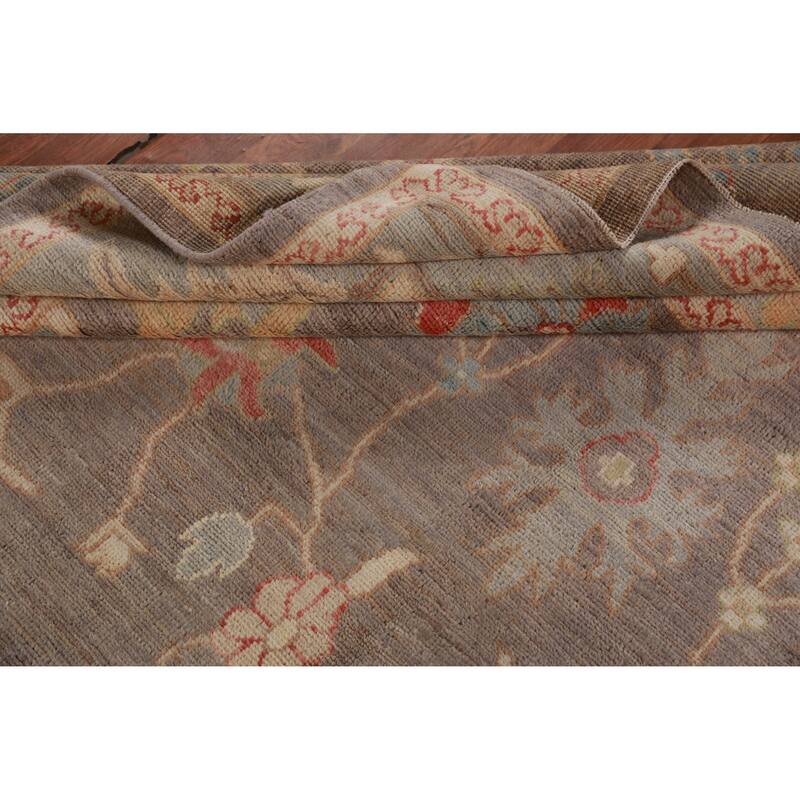 Hand Knotted Oriental 100% Wool Carpet Transitional All-Over Brown Oushak Area Rug - 9' 11'' X 8' 3''