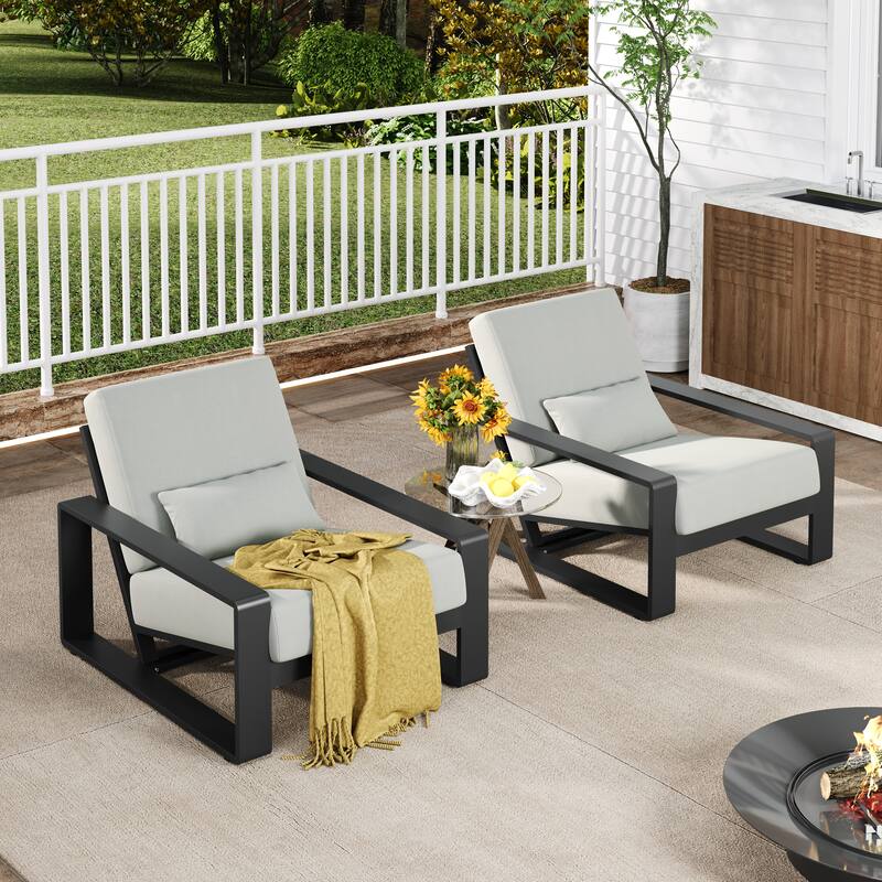 Roomfitters La Plata Outdoor Aluminum Lounge Chairs with Olefin Cushions, Modern Patio Seating, Black