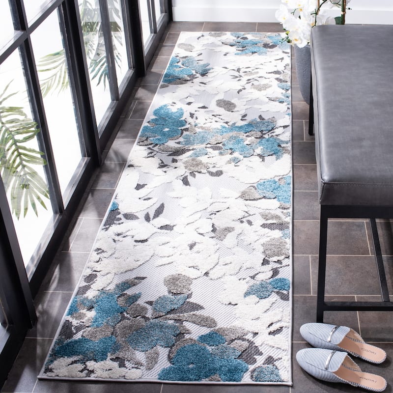 SAFAVIEH Cabana Eleri Indoor/ Outdoor Waterproof Patio Rug - 2'2" x 9' Runner - Beige/Blue