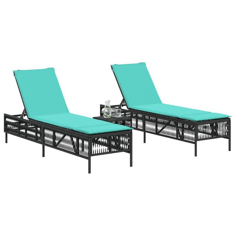 vidaXL Sun Loungers with Cushions Outdoor Chaise Lounge 2 Pcs Poly Rattan