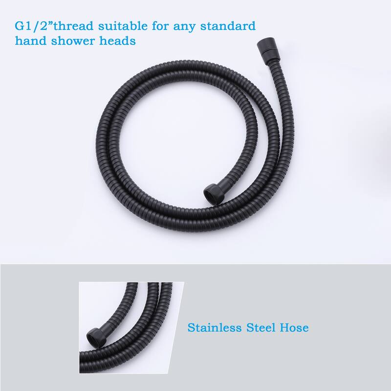 Round Adjustable Slide Bar Handheld Shower Head Black With 60'' Shower