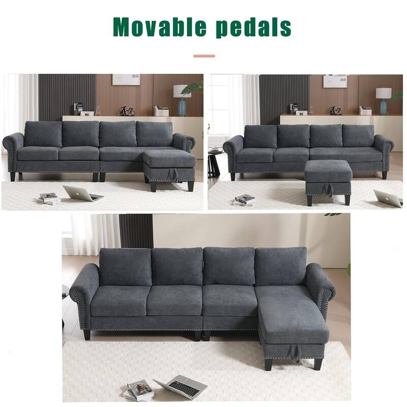 106" Modern L Shape Convertible Linen Sectional Sofa with Storage for Living Room