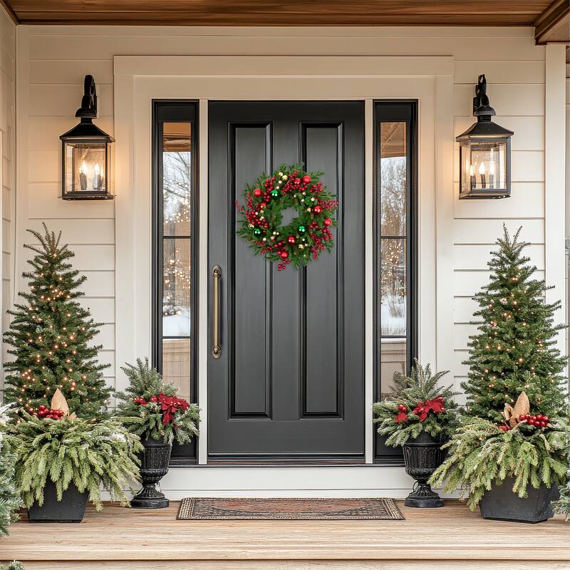 Pine with Ornaments and Berries Artificial Christmas Wreath - 24" - Unlit