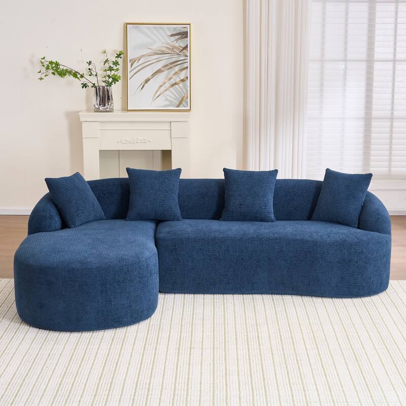 L-Shaped Sectional Sofa with Curved Chaise, Chenille Boneless Cloud Sofa, Modular 4-Seater Sofa with 4 Throw Pillows