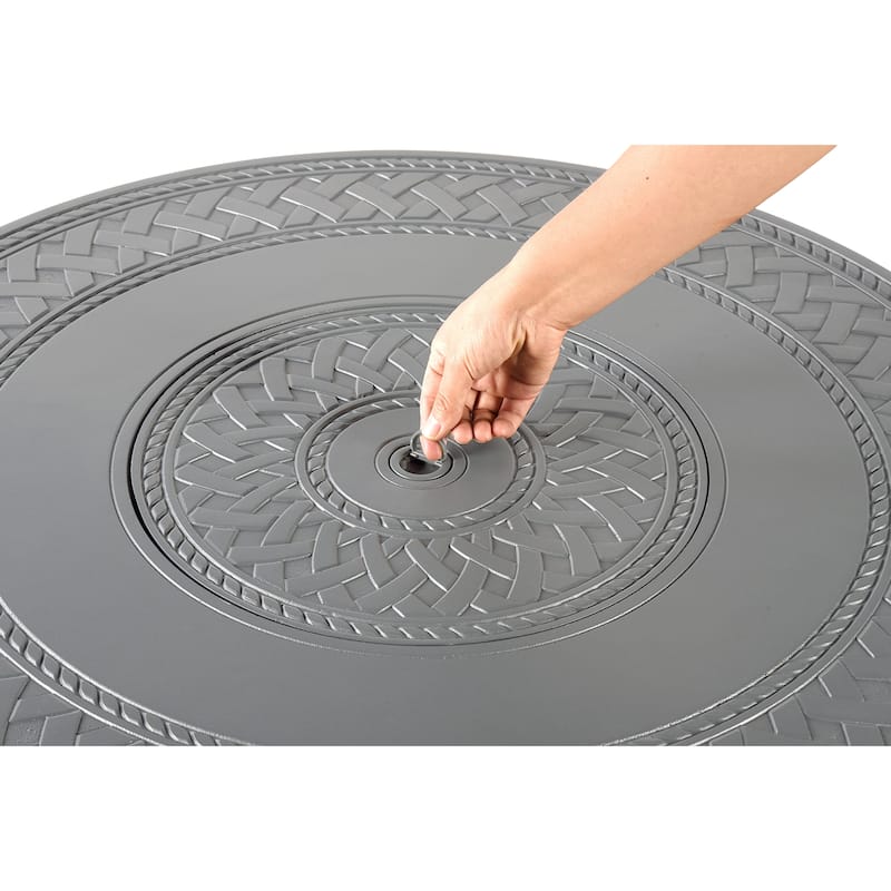 Round 34 in. x 34 in. Aluminum Propane Fire Pit Table with Glass Beads, Two Covers, Lid, 37,000 BTUs - N/A