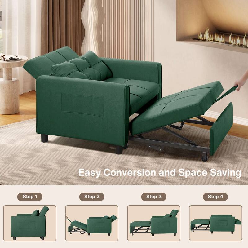 3 in 1 Pull Out Sleeper Sofa Bed, Convertible Modern Adjustable Upholstered Sleeper Chair Sofa