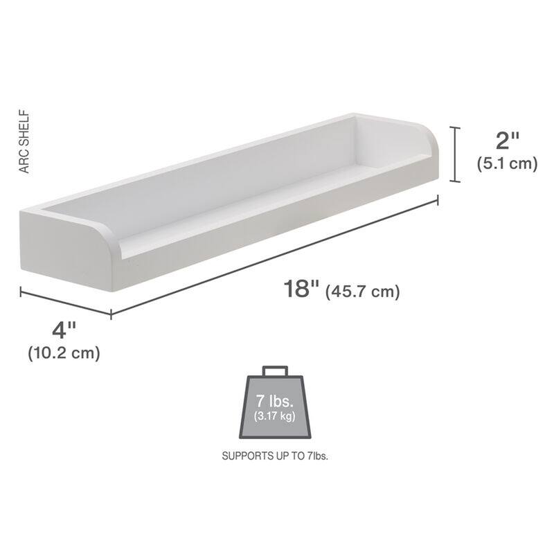 Melannco Set of 2 Floating Arc Wall Shelves, 18 Inch, White