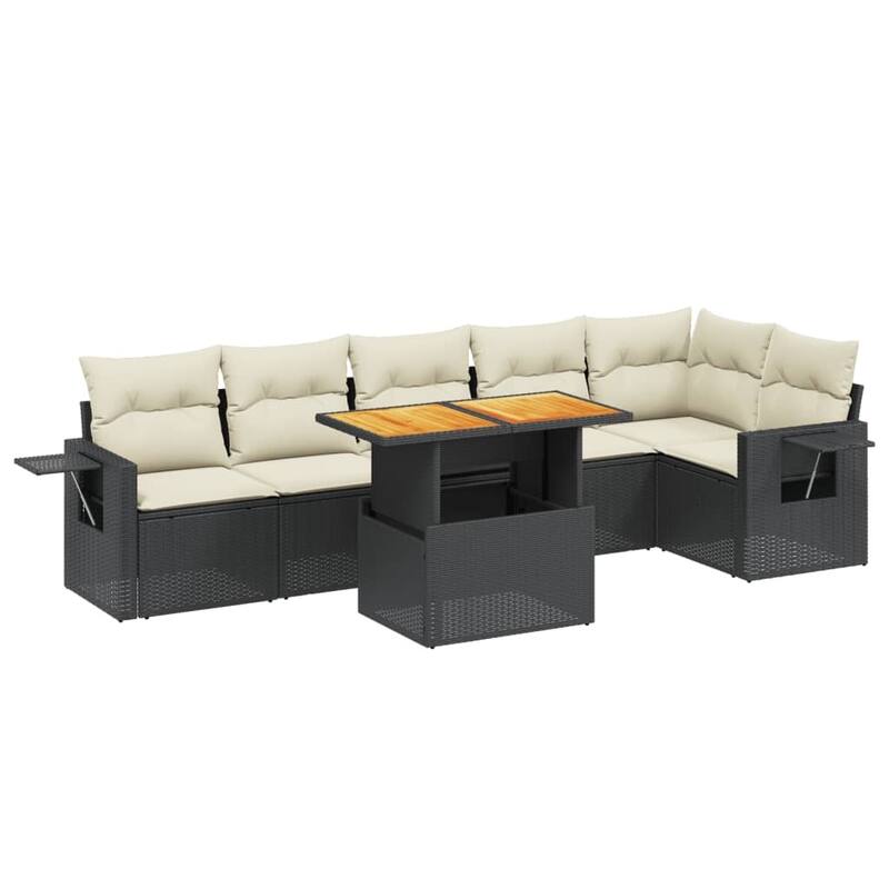 vidaXL Patio Sofa Set with Cushions Table and Lounge Sofas 7 Piece Poly Rattan - 21.7 x 39.4 x 28.7