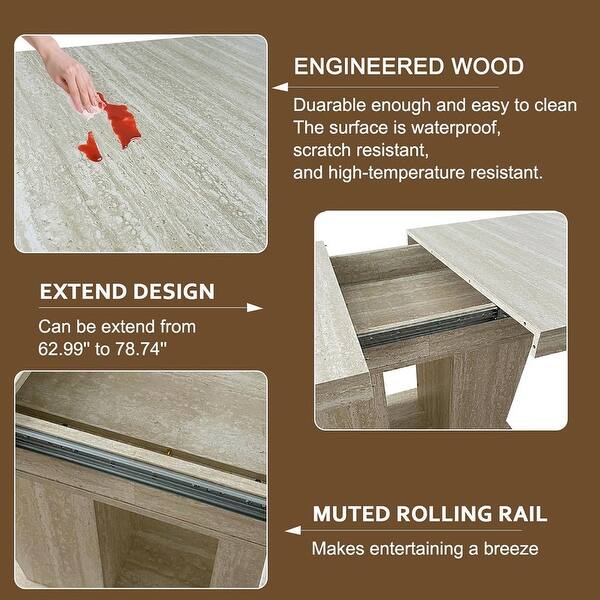 Wood Extendable Dining Table for 6-10 Person, Large Rectangle Expanding Dining Table with Black Double Pedestal Base