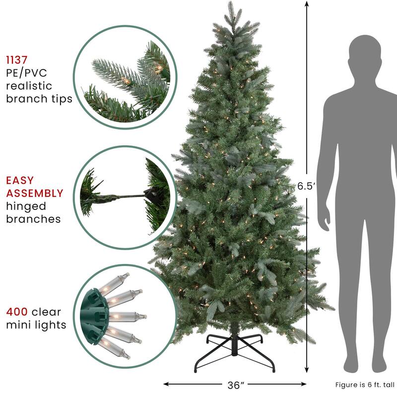 6.5' Slim Granville Fraser Fir Artificial Christmas Tree, Clear Lights - 6.5 Foot