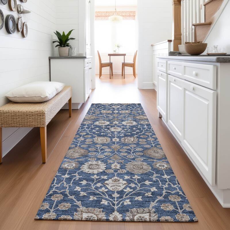 Premium Washable Super Soft Traditional Jansen Mayfield Rug - Navy - 2'3" x 7'6"