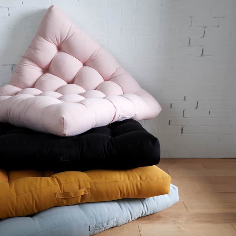 Sorra Home Large Solid Square Tufted Floor Pillow with Handle