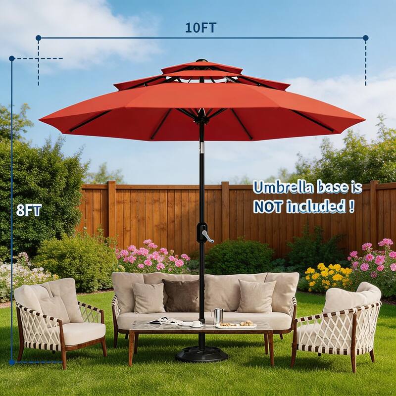 10Ft 3-Tier Patio Umbrella, with Vents, Easy Crank & Tilt