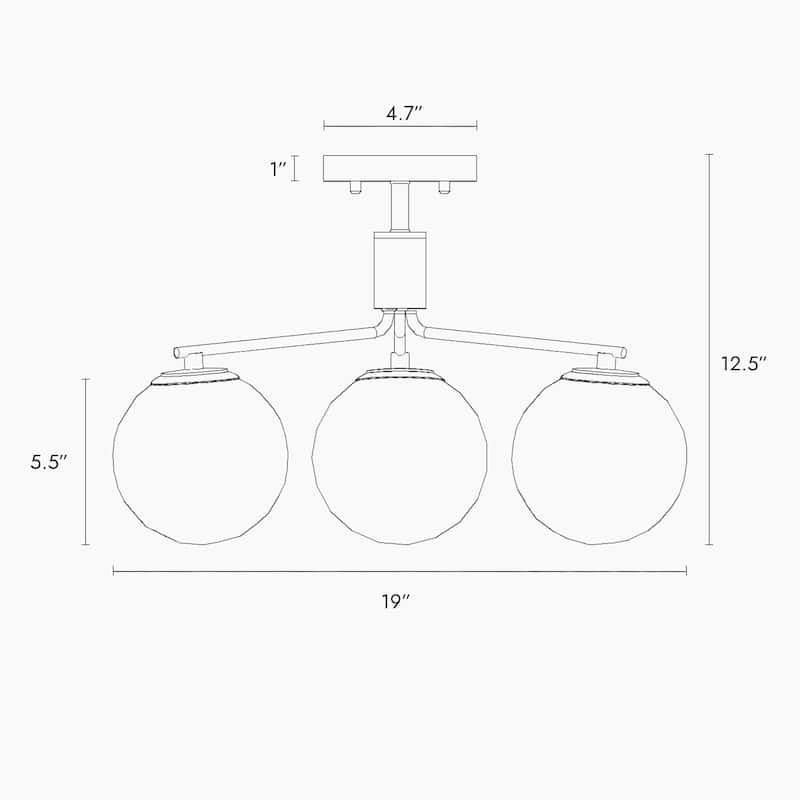 Modern 3-Light Semi-flush Mount Frosted Glass Ceiling Light Chandelier - D 19" x H 12.5"