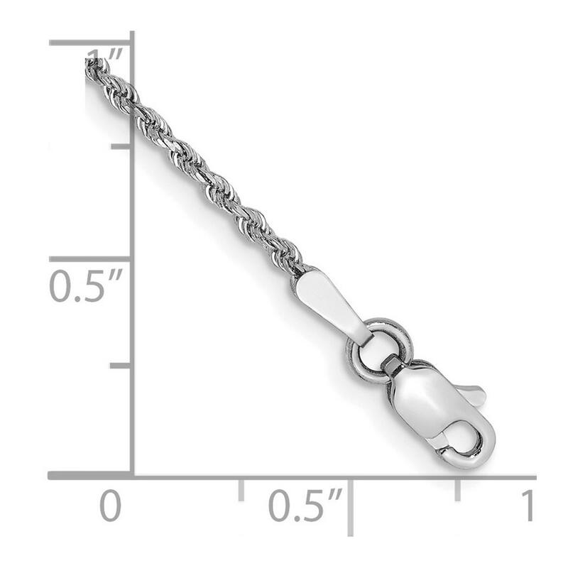 Curata 10k White Gold Unisex 1.5mm Diamond Cut Rope Chain Bracelet Optons: 7" 8" 9"