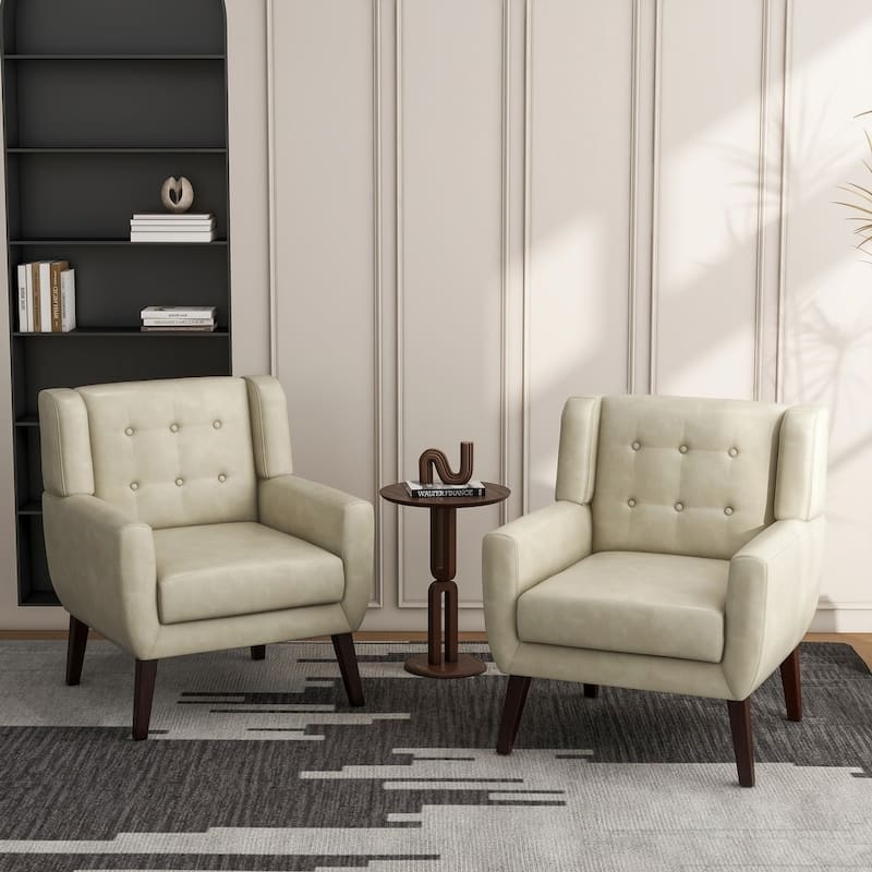 UIXE Faux Leather Accent Armchair, Upholstered Accent Chairs For Bedroom - Set of 2 - Cream