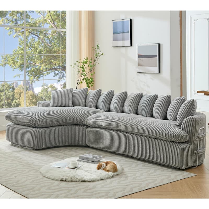Modern L-Shaped Corduroy 4-Seat Modular Sectional Sofa with Curved Design and Back Cushions for Living Room