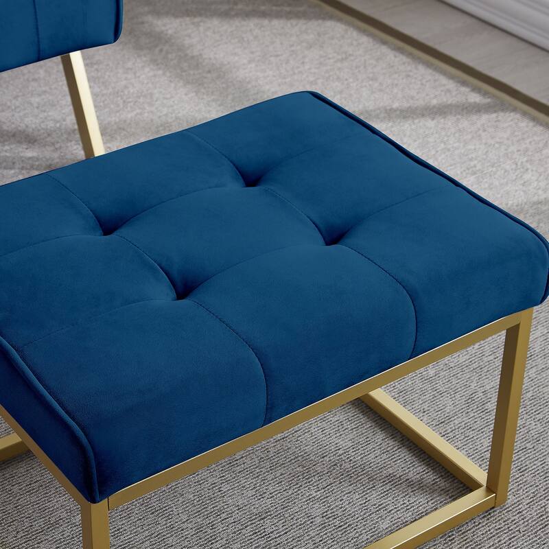 Gold Metal Frame Velvet Accent Chair with Ottoman