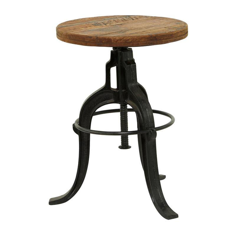 Black Metal Vintage Industrial Inspired Stool with Brown Adjustable Wood Seat