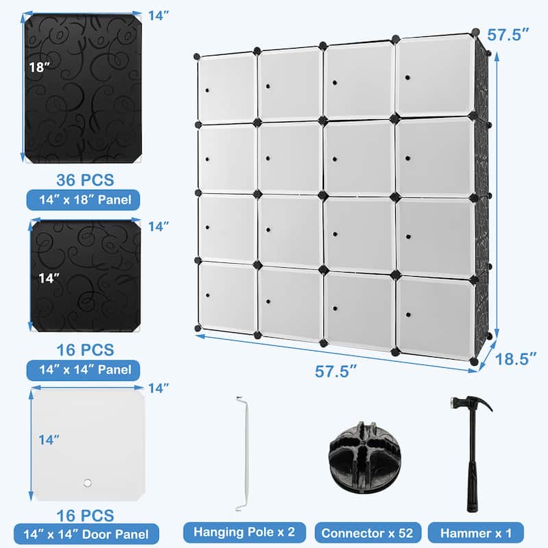 Costway 16-Cube Portable Closet Wardrobe Armoire Bedroom Dresser w/2 - See Details