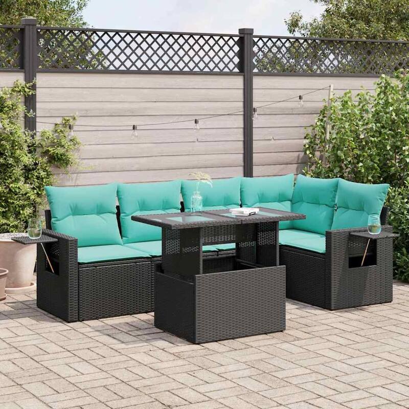 vidaXL 6 Piece Patio Sofa Set with Cushions Black/Brown/Gray Poly Rattan