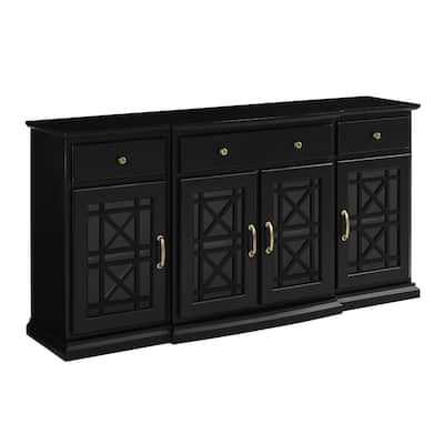 Classic Fretwork Detailed Glass-Door Sideboard