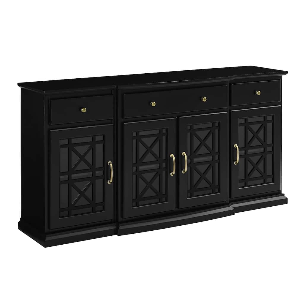 Classic Fretwork Detailed Glass-Door Sideboard