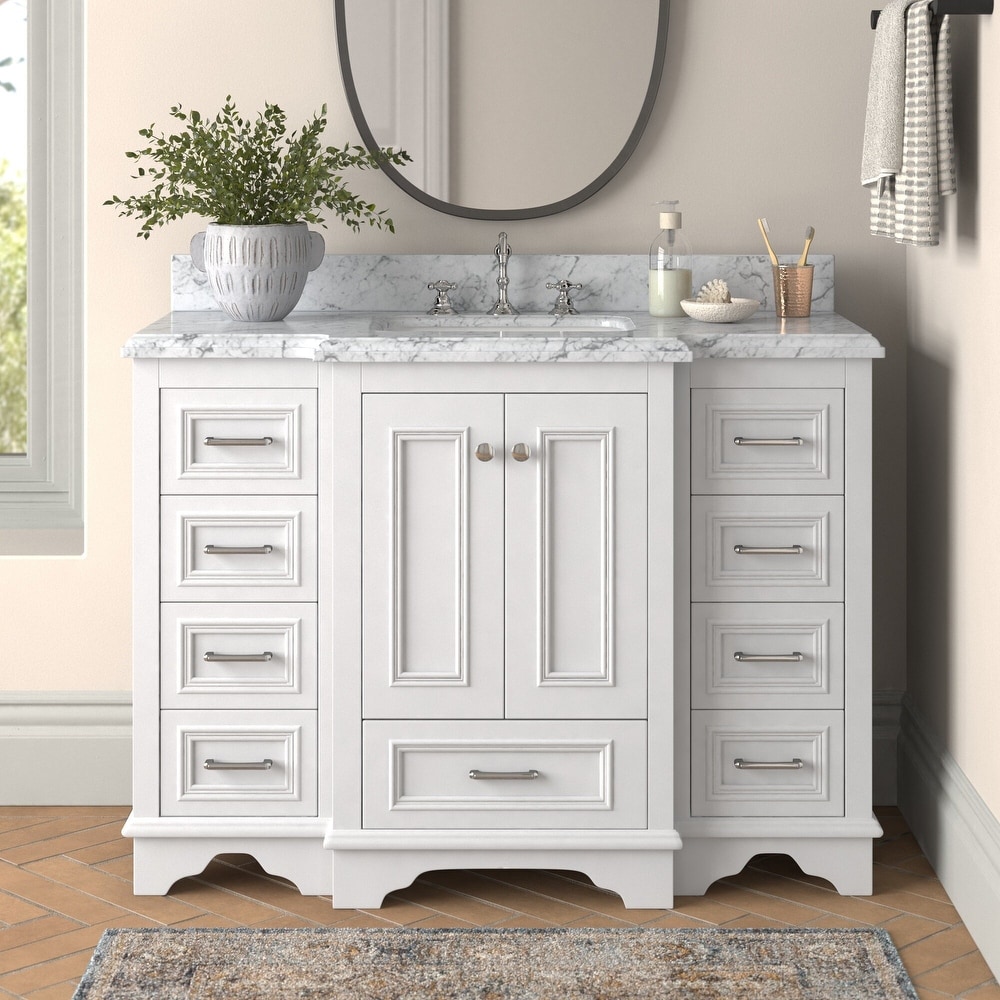 LUCA Kitchen & Bath LC48PBW Tuscan 48 Single Bathroom Vanity Set in Midnight Blue with Carrara Marble Top and Sink