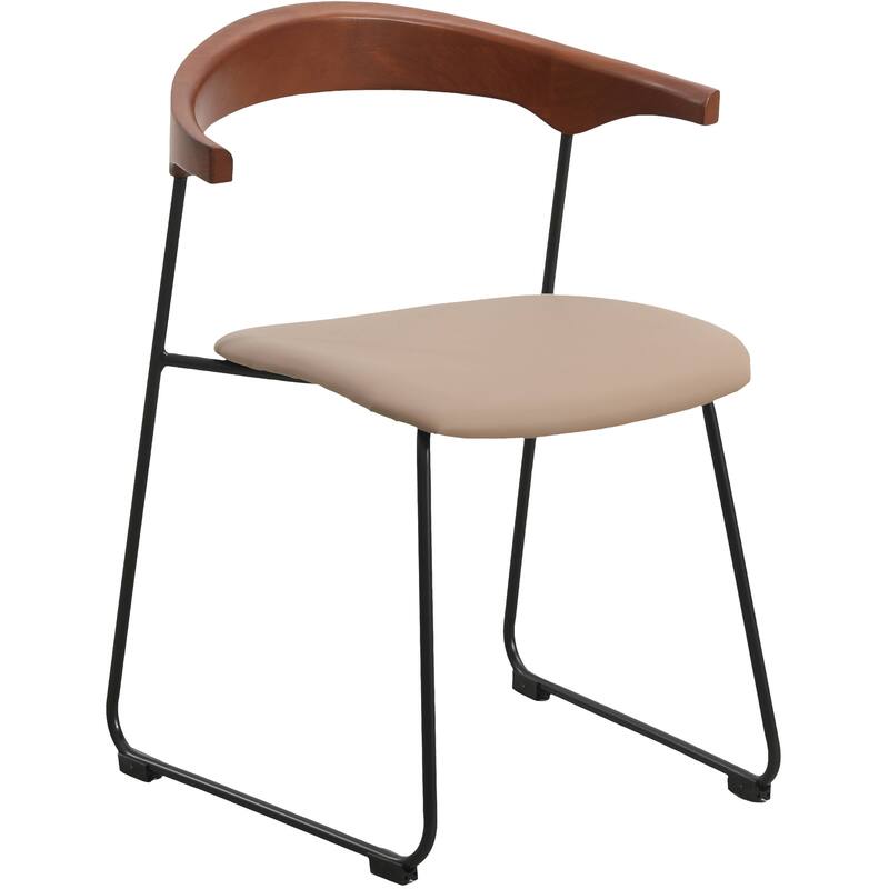 Lyra Modern Dining Chair in Upholstered Faux Leather with Beech Wood Back & Metal Legs by LeisureMod - Dark Wood/Taupe