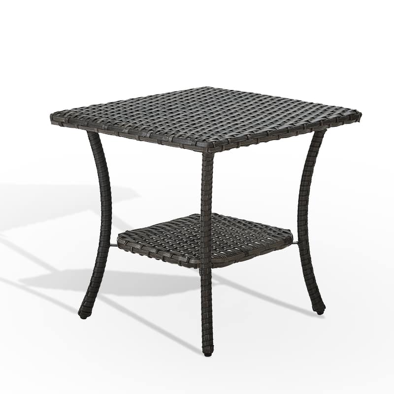 Outdoor Wicker Storage Side Table - Grey