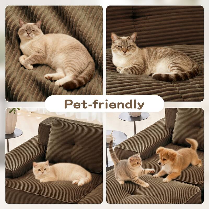 116.1" Corduroy Sectional Sofa with Movable Ottoman