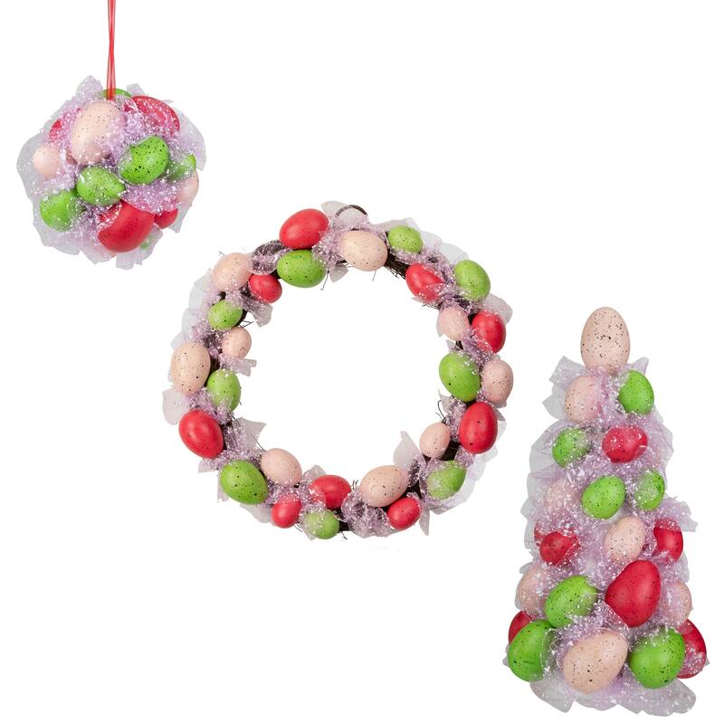 3-Piece Speckled Easter Egg Tree, Ball and Wreath Set