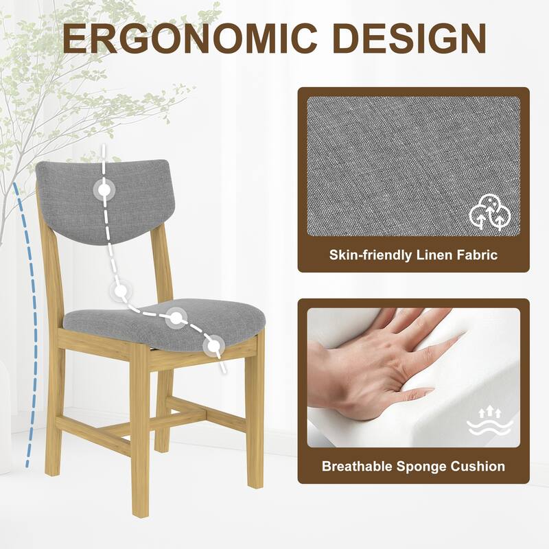 4-Piece Dining Chair, Solid Wood Frame Kitchen Chair Fabric Curved Back Chair Upholstered Accent Chair