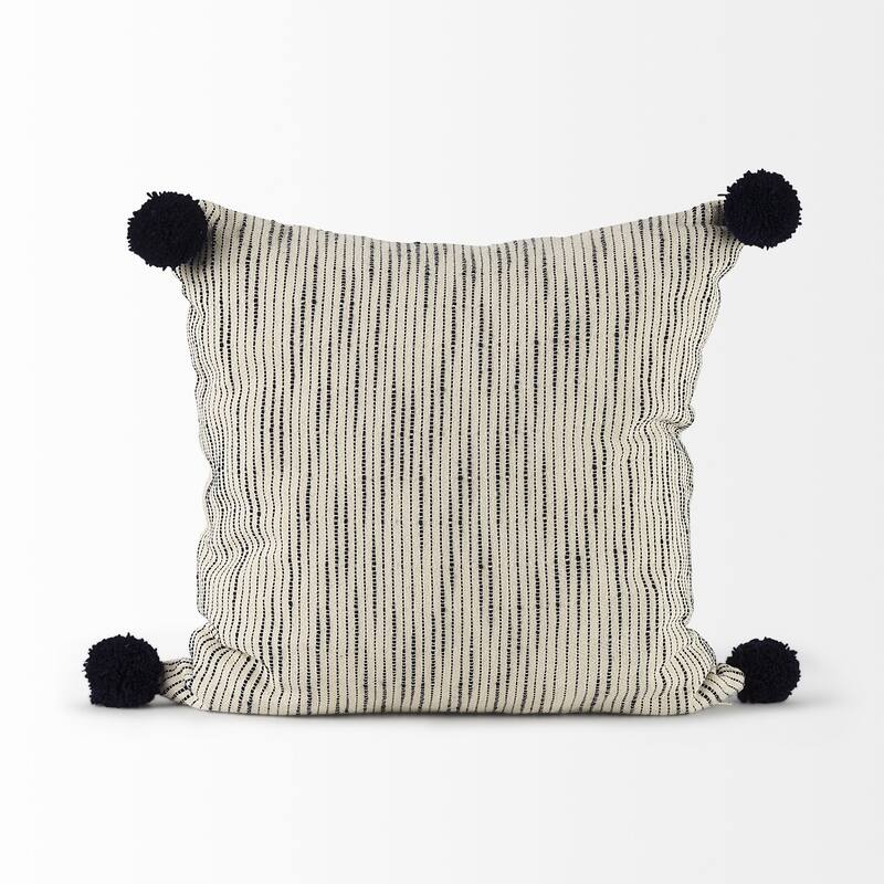 Beige and Midnight Pom Pom Accent Pillow Cover