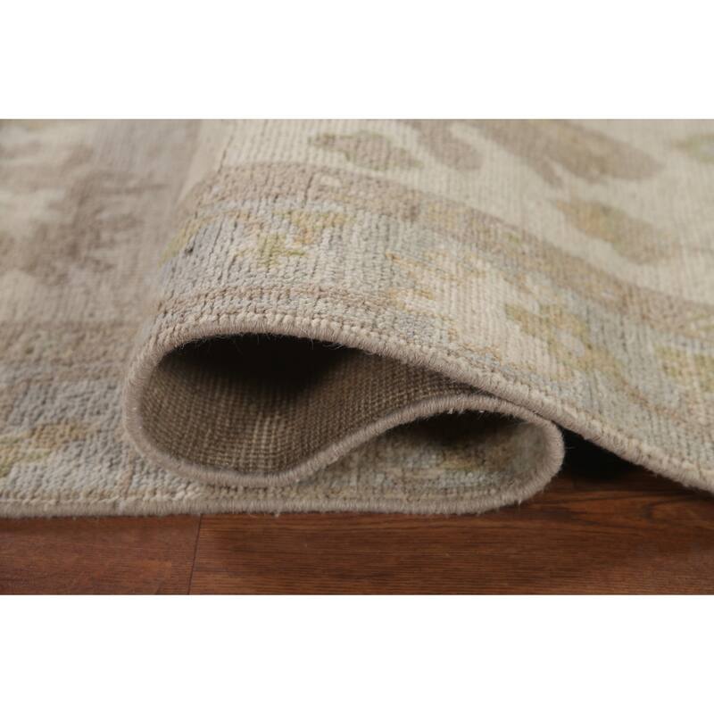 Hand Knotted Oriental 100% Wool Carpet Transitional All-Over Beige & Ivories Oushak Runner Rug - 11' 7'' X 2' 7''
