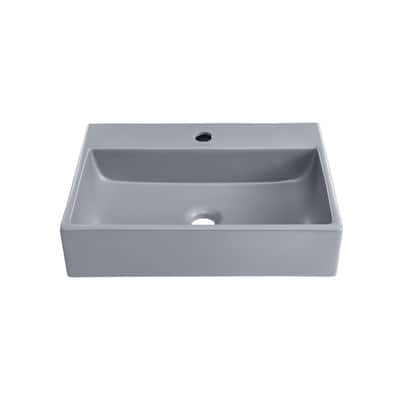 Reims 20" Rectangle Ceramic Vessel Sink In Matte Grey - 20.9" x 14.2" 4.75"