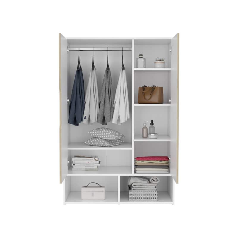 Armoire Barletta, Bedroom,two open shelves, Light Oak / White