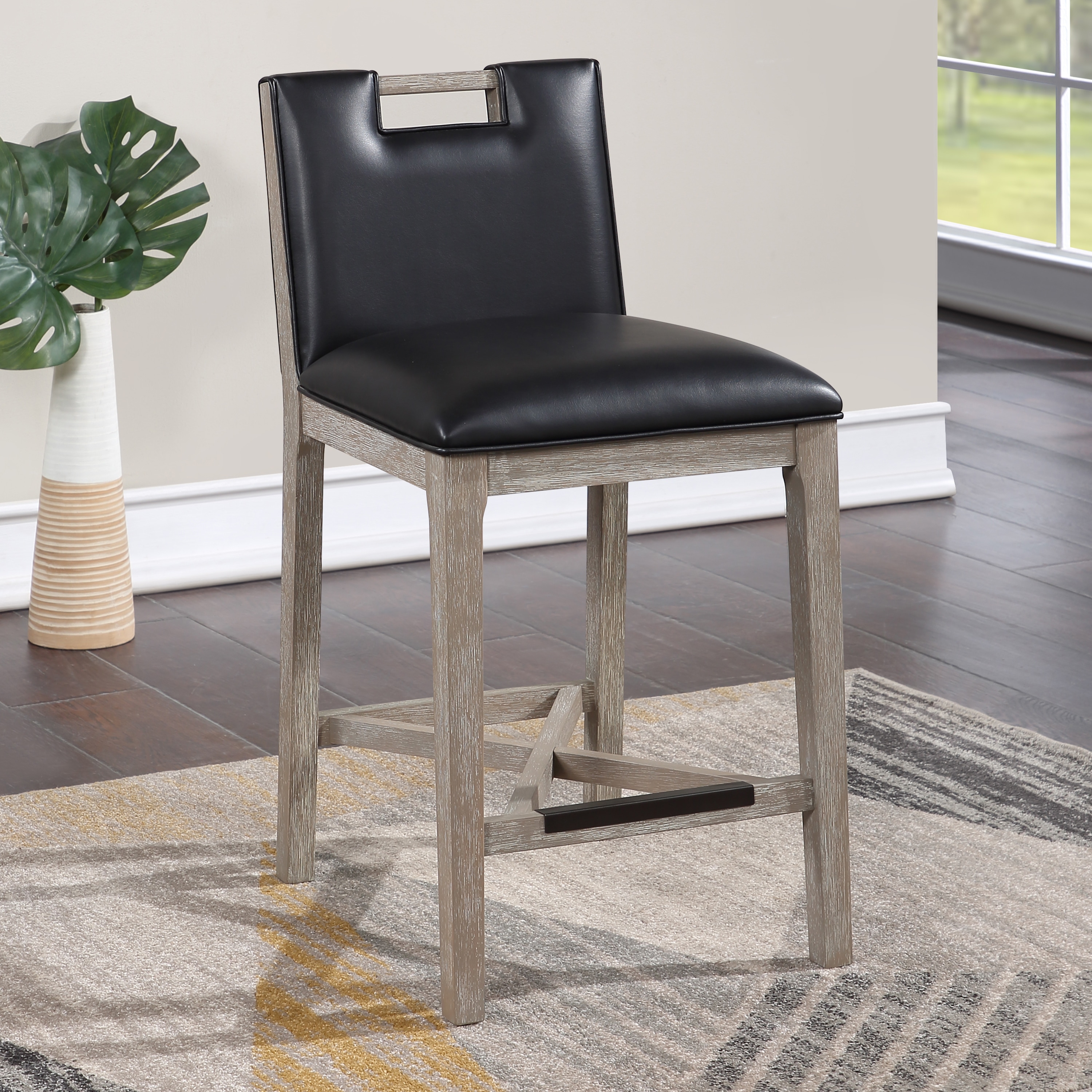 Jordan Solid Wood and Black Faux Leather Counter Stool