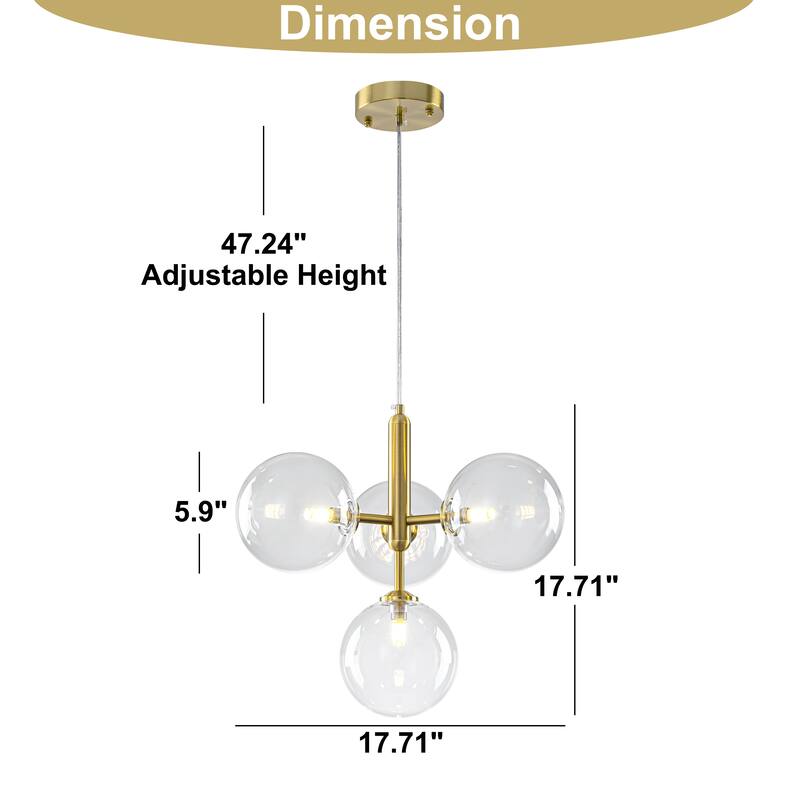 Starsky 4-Light Modern Sputnik Sphere Clear Glass Bubble Chandelier
