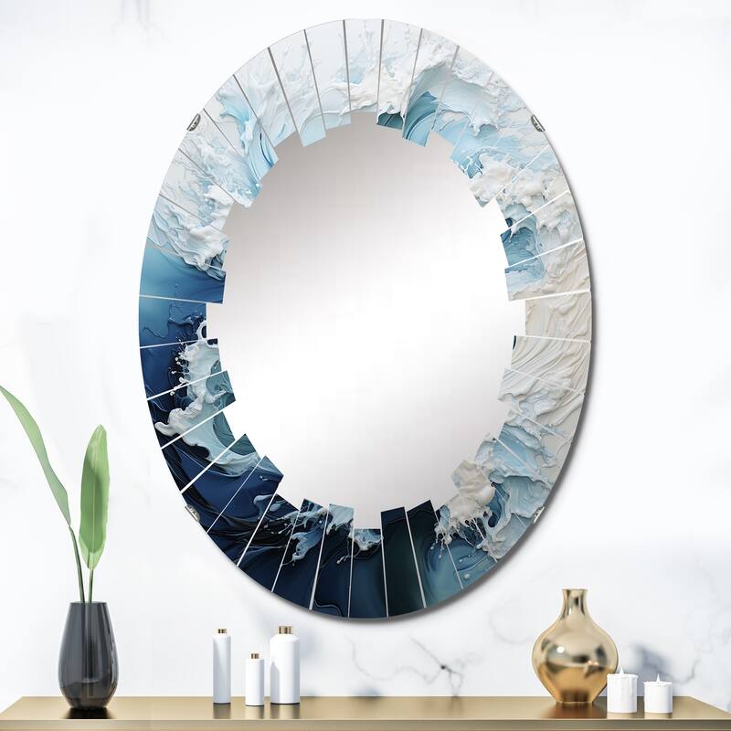 Designart "Coastal Waves Rhythmic Coastal II" Nautical & Beach Modern Wall Mirror - 24in.x36in.