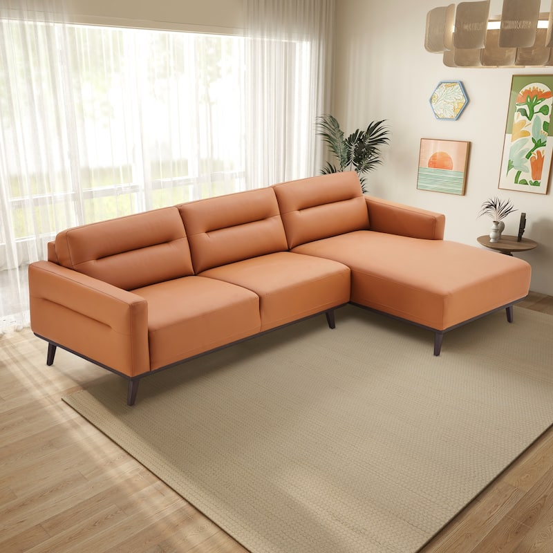 Balton L-Shaped Vegan Leather Sectional in Cognac Tan - Right Facing