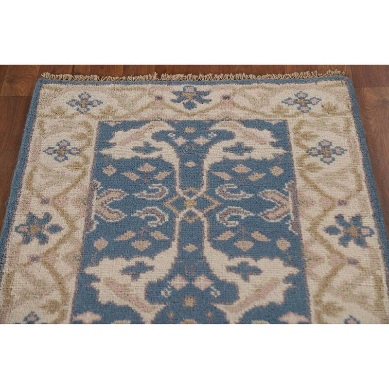 Blue Oushak Indian Runner Rug Handmade Wool Carpet - 2'6"x 9'9"