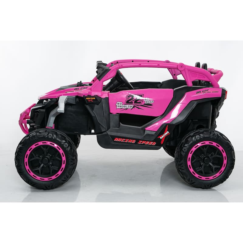 Magenta Kids Ride On Truck with Remote Control, Electric ATV Off-Road Toy Car with Openable Doors & Music
