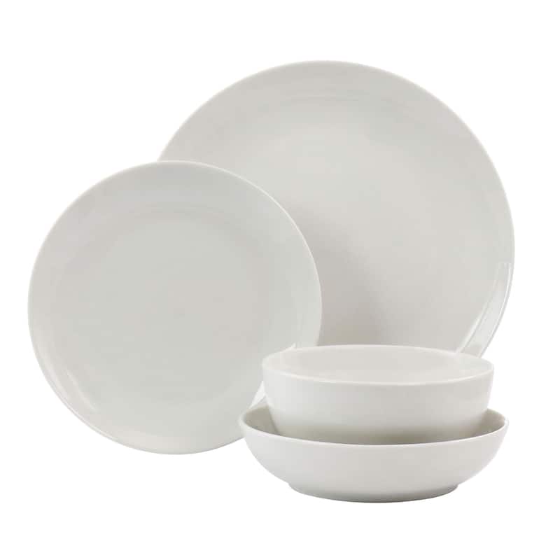 Elama Camellia 16 Piece Porcelain Double Bowl Dinnerware Set - 8' x 10'
